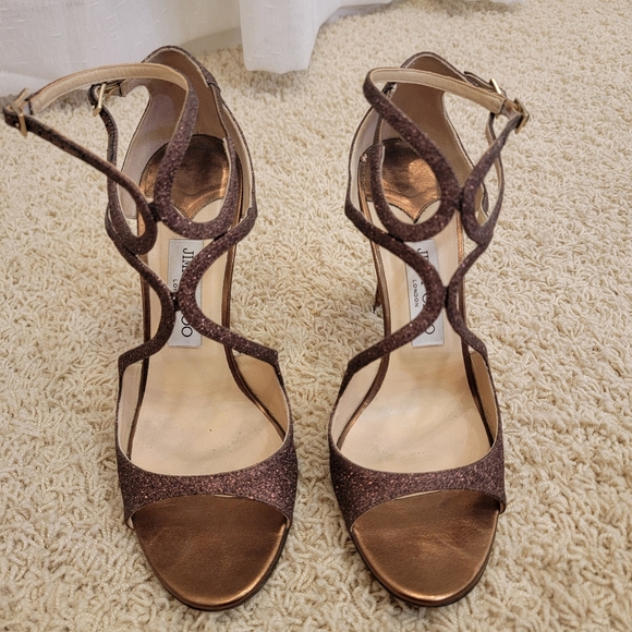Jimmy Choo Bronze Paloma Lang 110 Glitter Sandals Size 10 - Picture 6 of 15